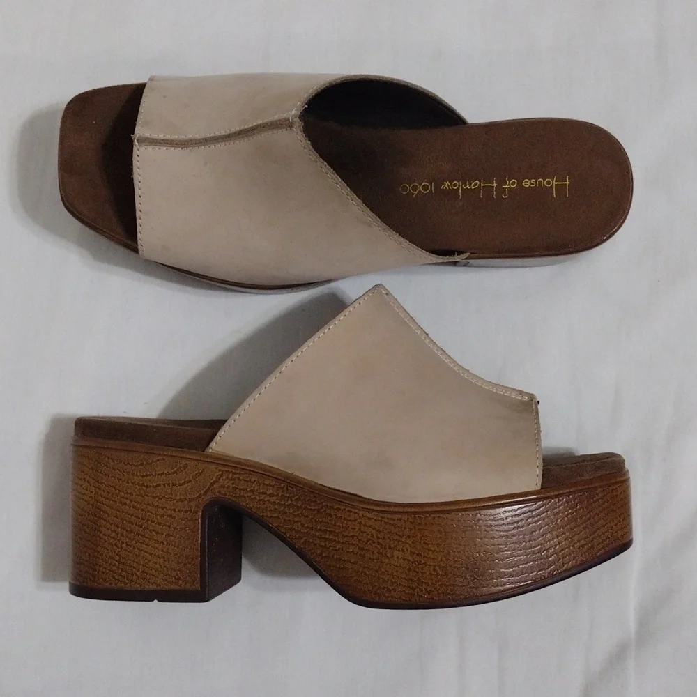 House of Harlow 1960 Leather Platform Block Heel Sandals Lightweight Summer 7.5
